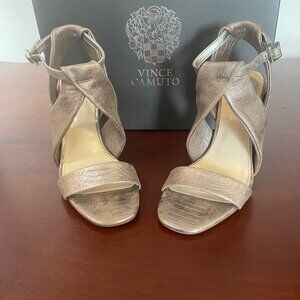 Vince Camuto Kalintie Pewter Sparkle Snake Suede sandal, Size 6